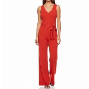 Rehab Womens Red Viscose/Nylon Sleeveless Belted Jumpsuit Wide Legs Size L